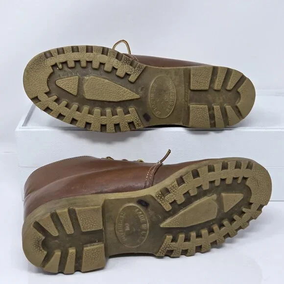 Vtg Timberland Womens 6.5 USA Brown Leather ankle Boots Sherpa Oil Resistant - Picture 8 of 10